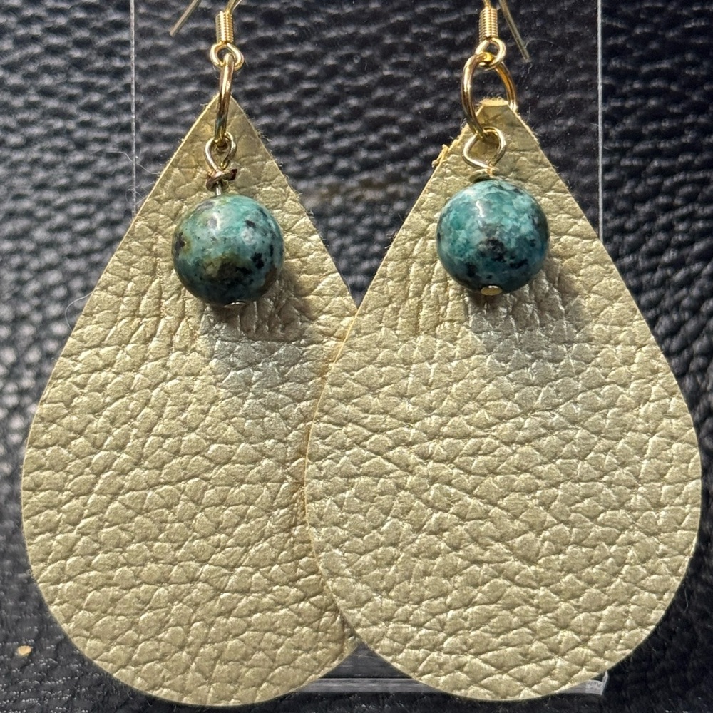 Handmade pearlescent gold faux leather teardrop earrings